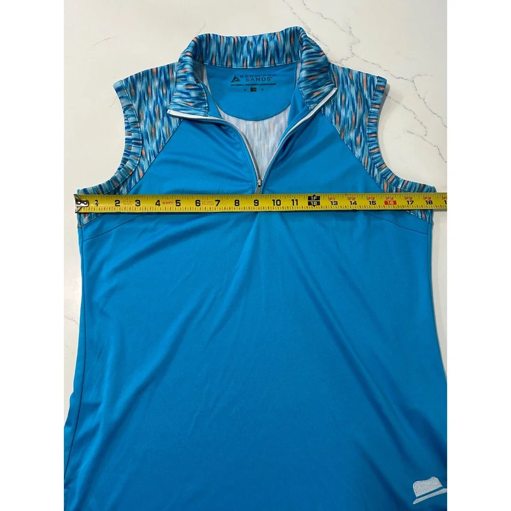 Bermuda Sands Womens Sleeveless Golf Polo Top Blue Ikat Print Quarter Zip Size M - Picture 6 of 9